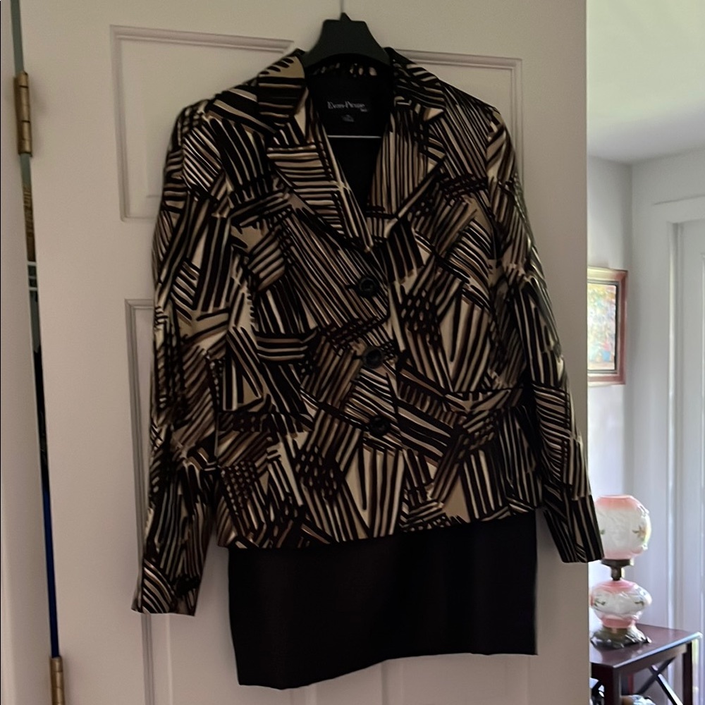 Evan Picone Black and Brown Blazer Tailored Skirt Suit